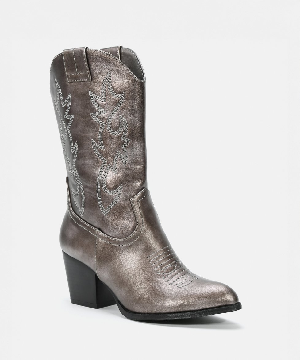 Botas cowboy media caña tacón metalizadas image number null